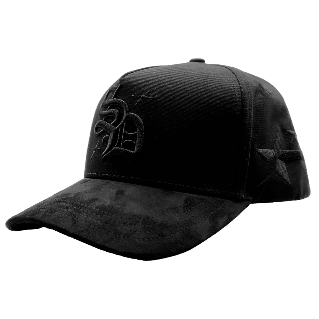 Primer plano del logo de Anywhere Hats en la gorra SD Black Stars